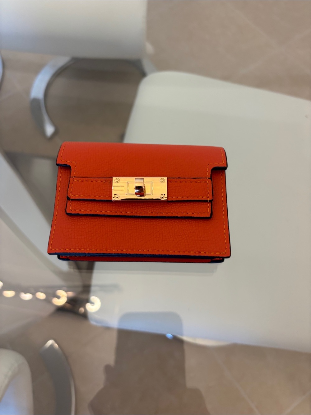 Orange Mini Wallet with Gold Turn-Lock